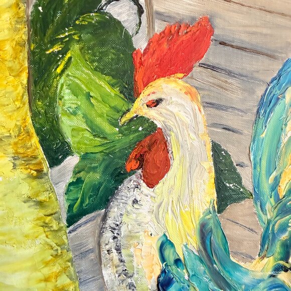 OOAK Vintage Large Chicken Oil Painting Signed by Artist - Picture 8 of 15